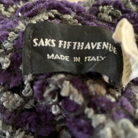 Saks Fifth Avenue Purple & Gray Chevron Knit Fringed Scarf Wrap - Made In Italy - Picture 2 of 7
